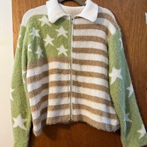 POL Eyelash Knit Cardigan Zip Up Sweater Size Small *Oversized